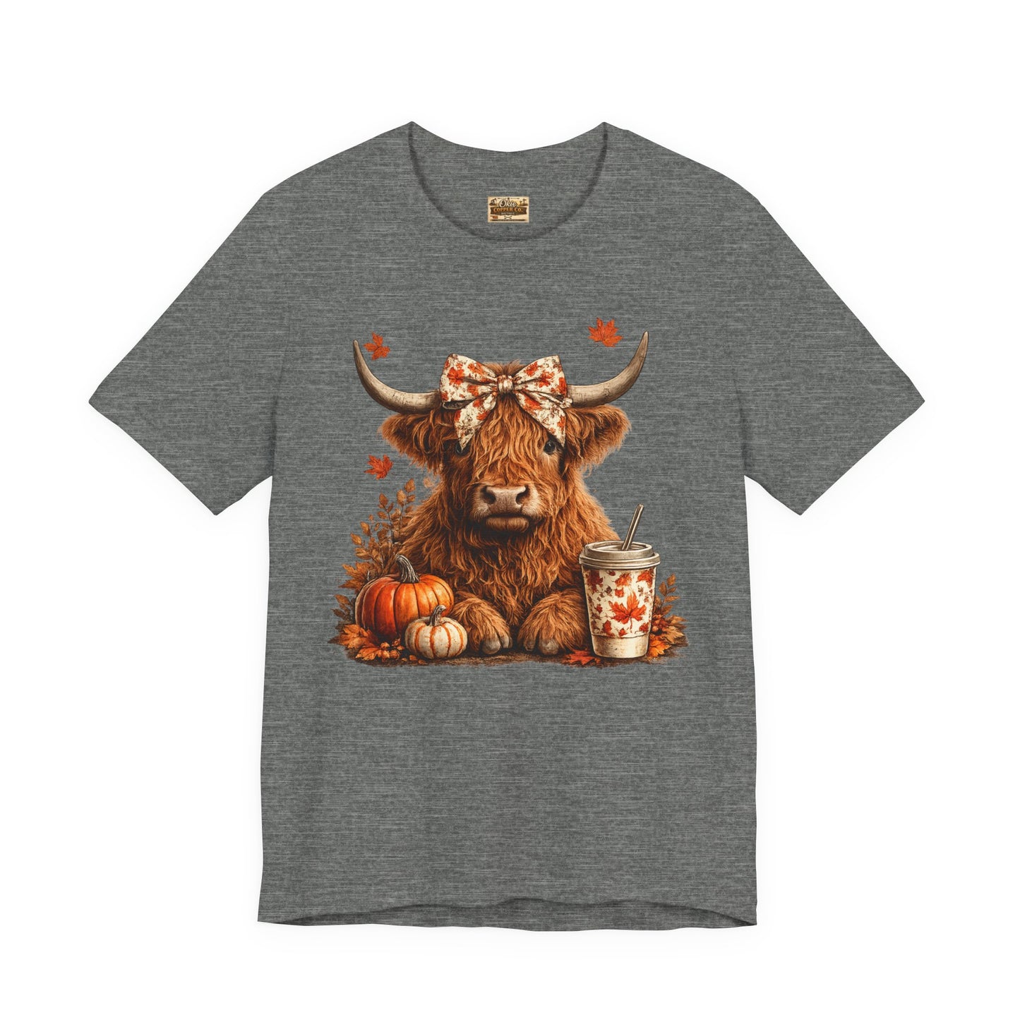 Autumn Highland Cow Tee — Fall Pumpkin Latte Graphic T-Shirt