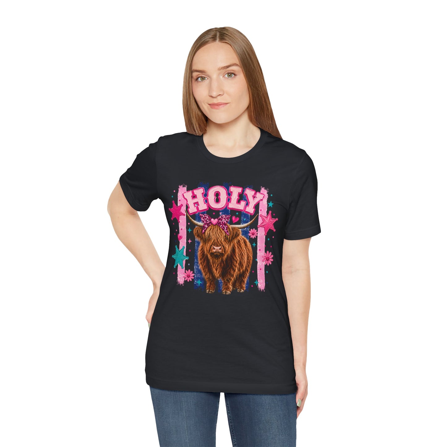 Holy Cow Highland Cow Graphic Tee — Cute Pastel Ranch Shirt
