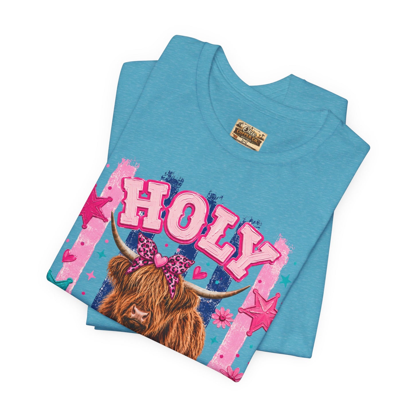 Holy Cow Highland Cow Graphic Tee — Cute Pastel Ranch Shirt