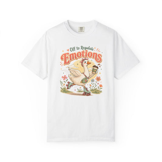 Emotions Duck Graphic T-Shirt — "Off to Regulate" Vintage Coffee Tee