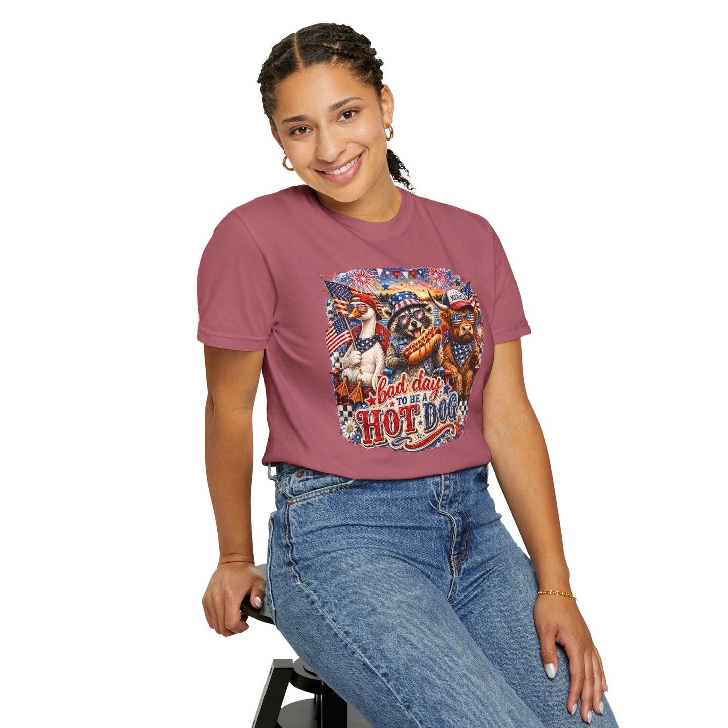 Patriotic 'Born to Be a Hot Dog' Graphic T-Shirt