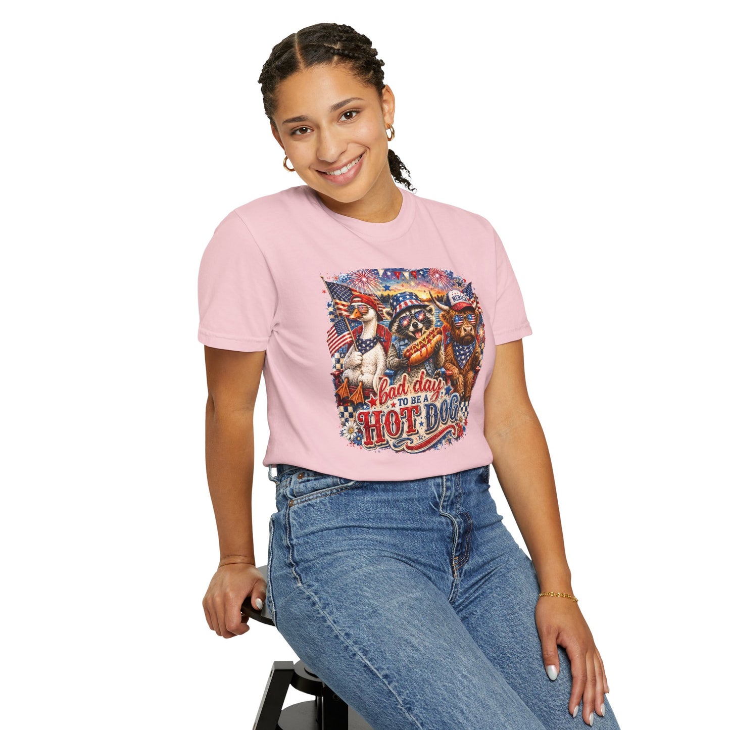 Patriotic 'Born to Be a Hot Dog' Graphic T-Shirt