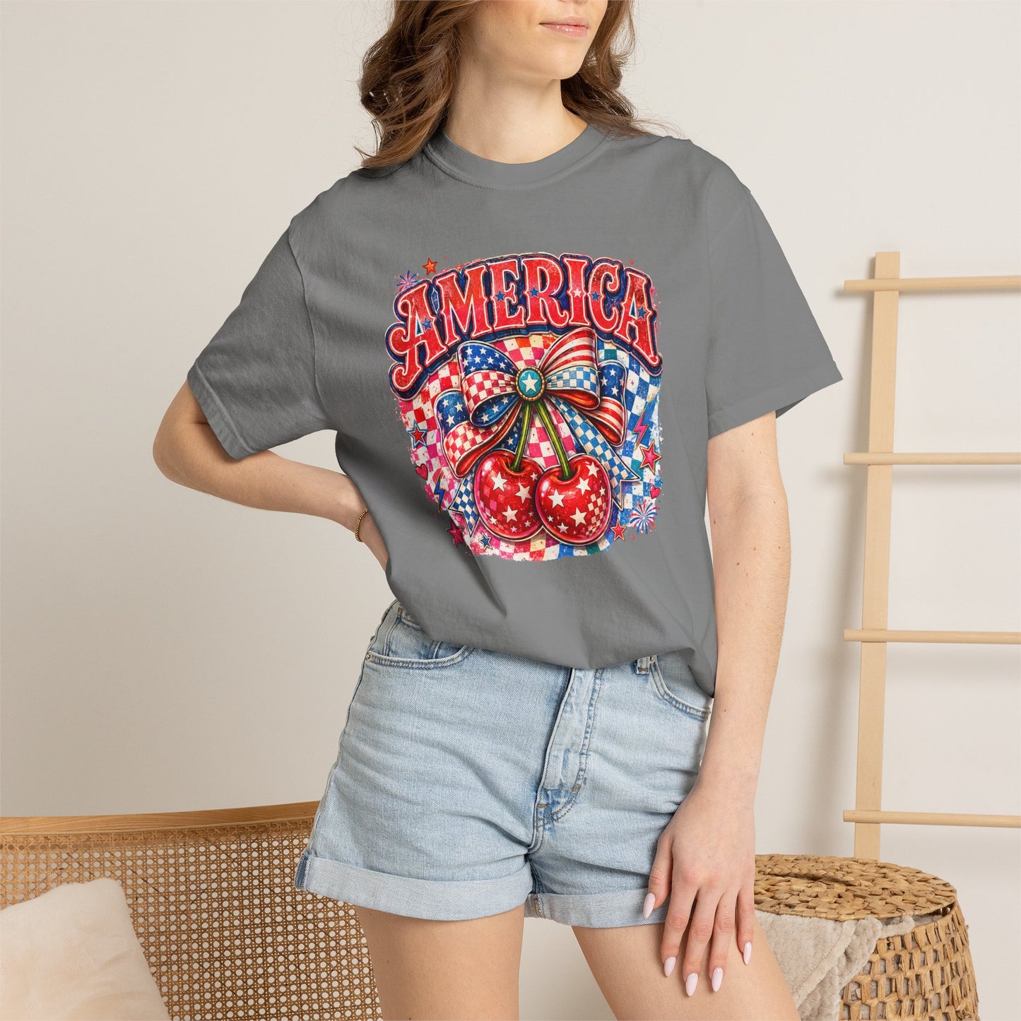 America Cherry Graphic T-Shirt — Patriotic 4th of July Tee
