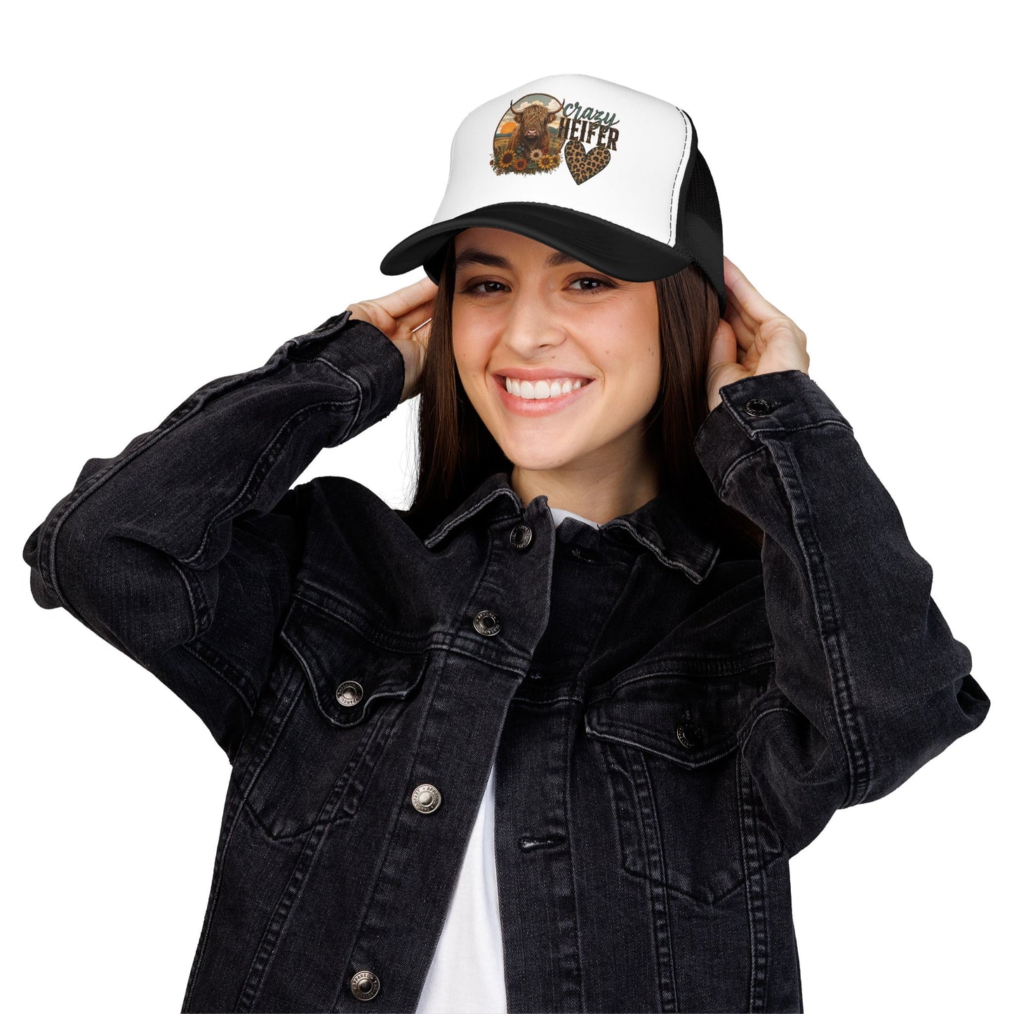 Crazy Heifer Trucker Hat — Sunflower Highland Cow Farm Cap