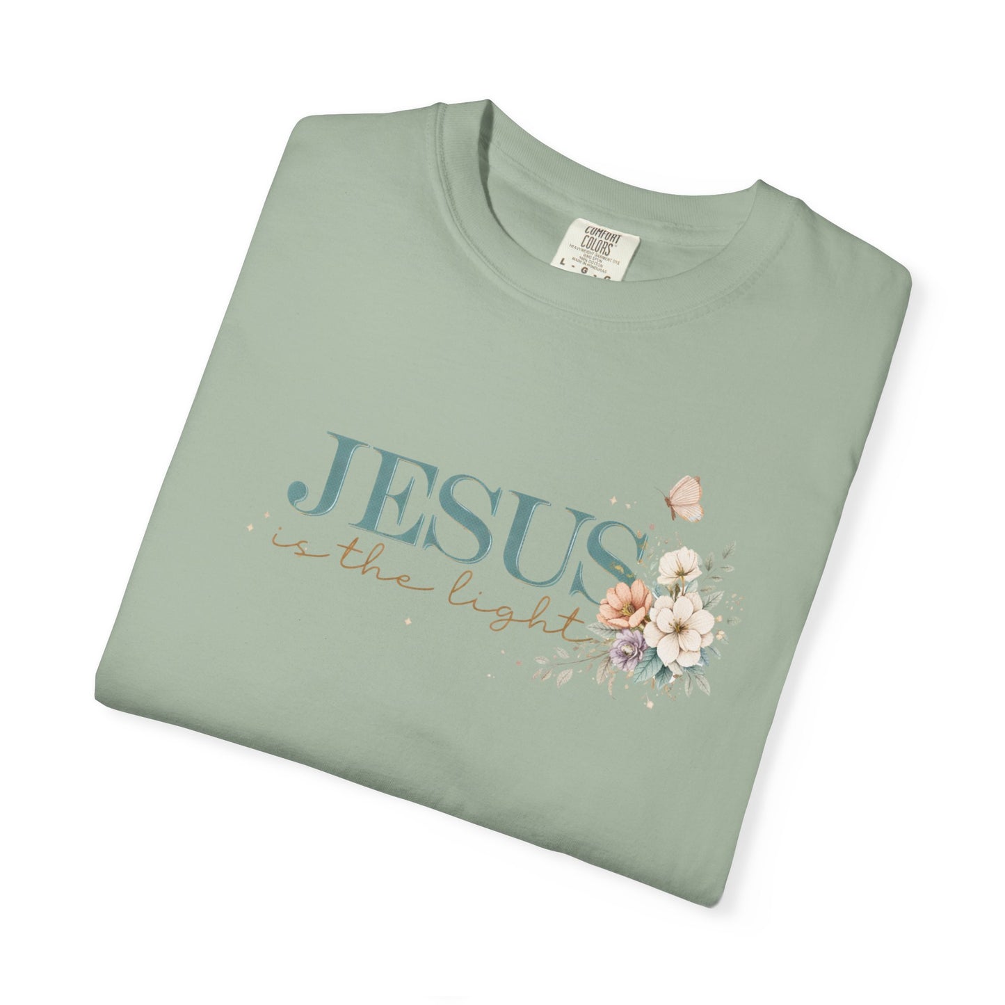 Jesus Is the Light T-Shirt — Floral Cross Christian Tee (Walking in Faith)