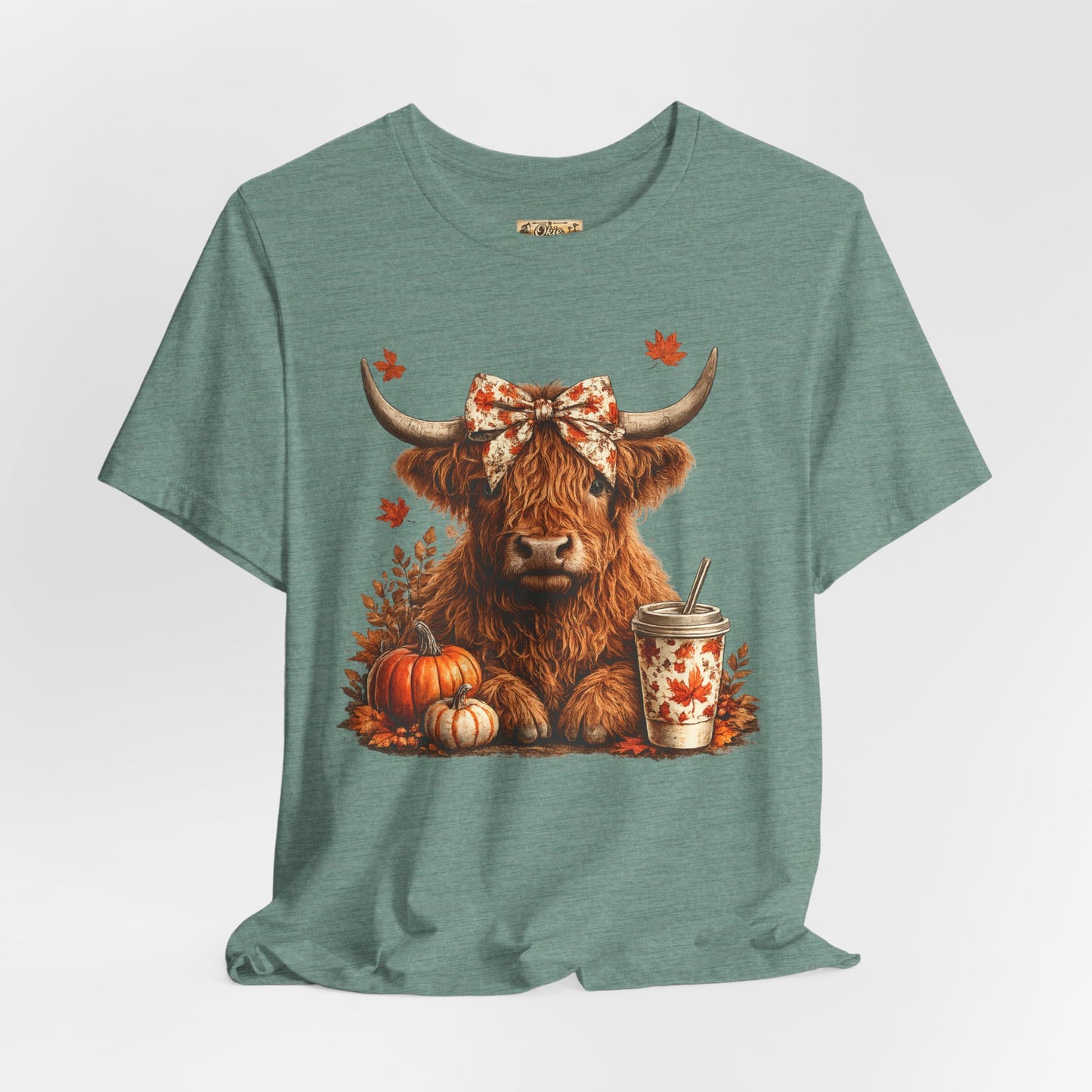 Autumn Highland Cow Tee — Fall Pumpkin Latte Graphic T-Shirt