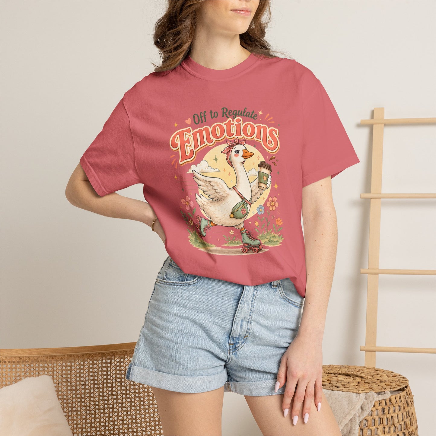 Emotions Duck Graphic T-Shirt — "Off to Regulate" Vintage Coffee Tee