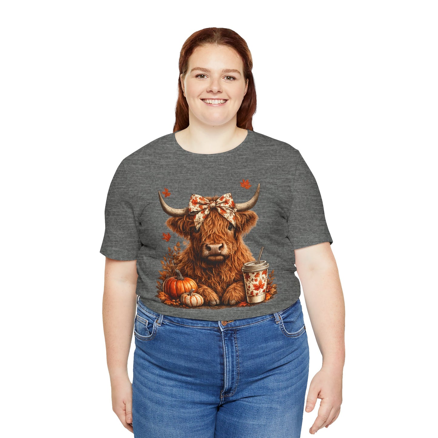 Autumn Highland Cow Tee — Fall Pumpkin Latte Graphic T-Shirt