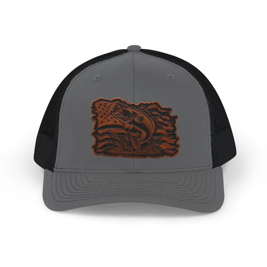 Trucker Cap — Leather Patch Fish State Design