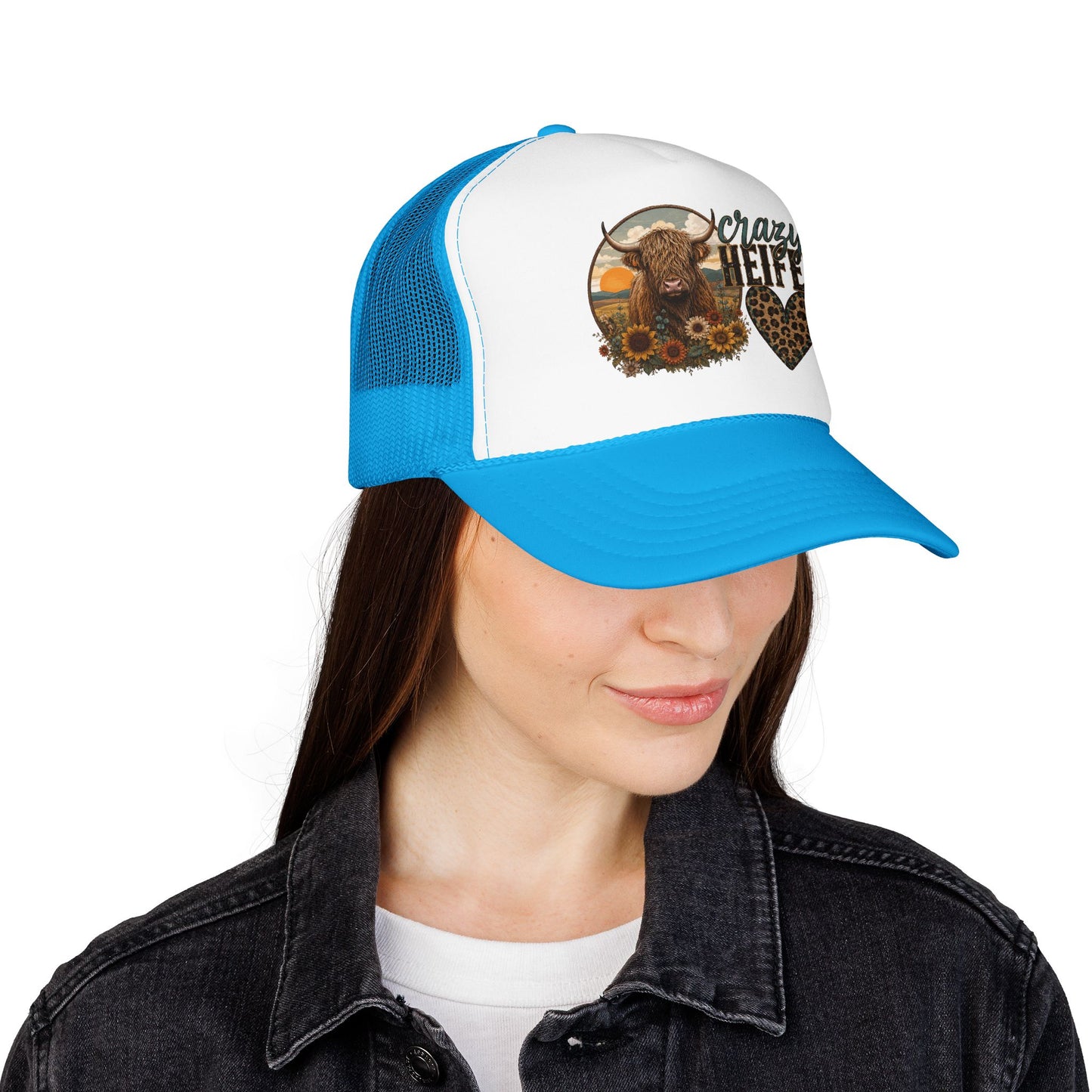 Crazy Heifer Trucker Hat — Sunflower Highland Cow Farm Cap