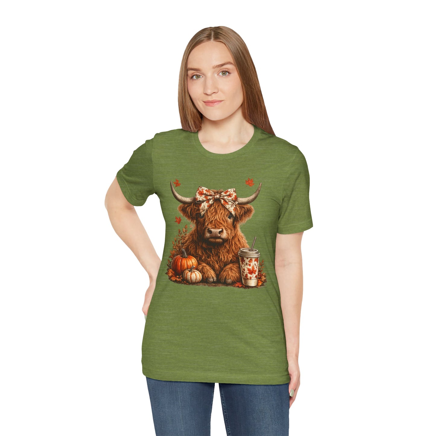 Autumn Highland Cow Tee — Fall Pumpkin Latte Graphic T-Shirt