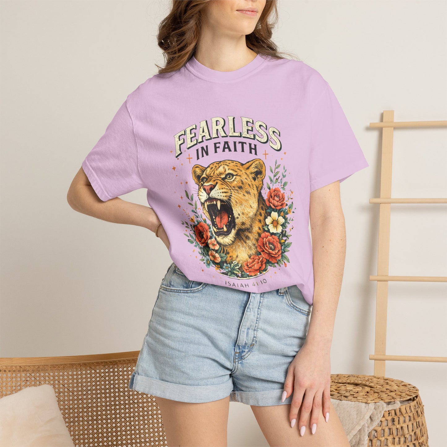 Fearless in Faith Lion T-Shirt — Floral Vintage Christian Graphic Tee