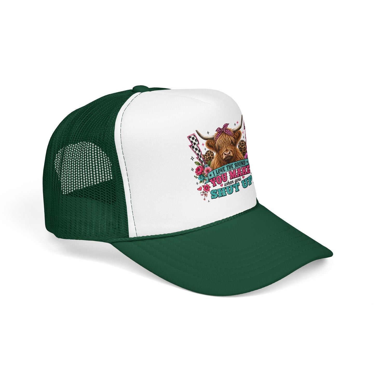 Cow Skull Trucker Hat – “I Love the Sound You Make When You Shut Up” Floral Western Cap