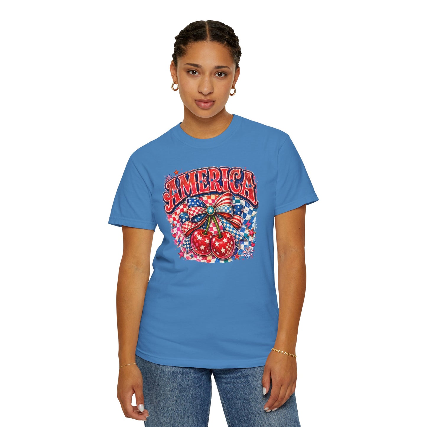 America Cherry Graphic T-Shirt — Patriotic 4th of July Tee