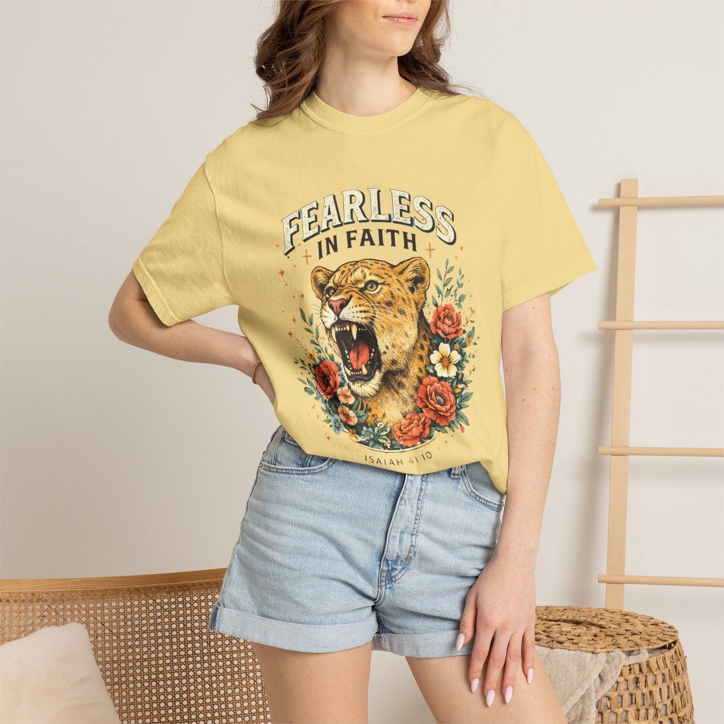 Fearless in Faith Lion T-Shirt — Floral Vintage Christian Graphic Tee