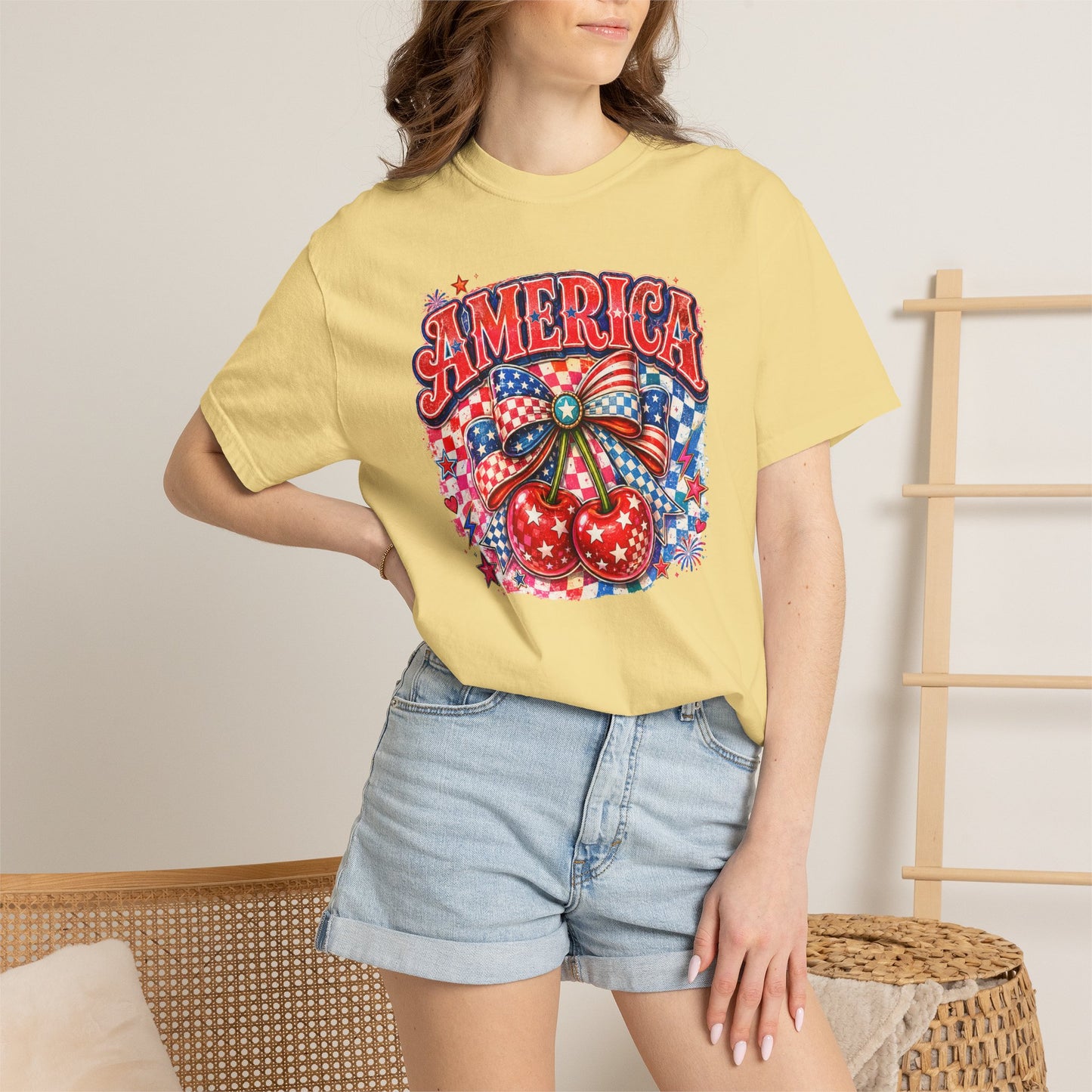 America Cherry Graphic T-Shirt — Patriotic 4th of July Tee