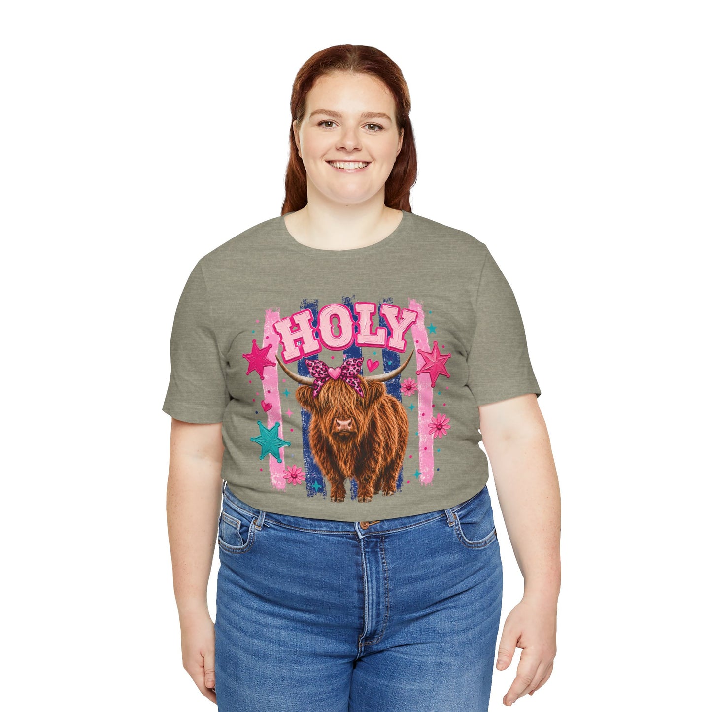 Holy Cow Highland Cow Graphic Tee — Cute Pastel Ranch Shirt