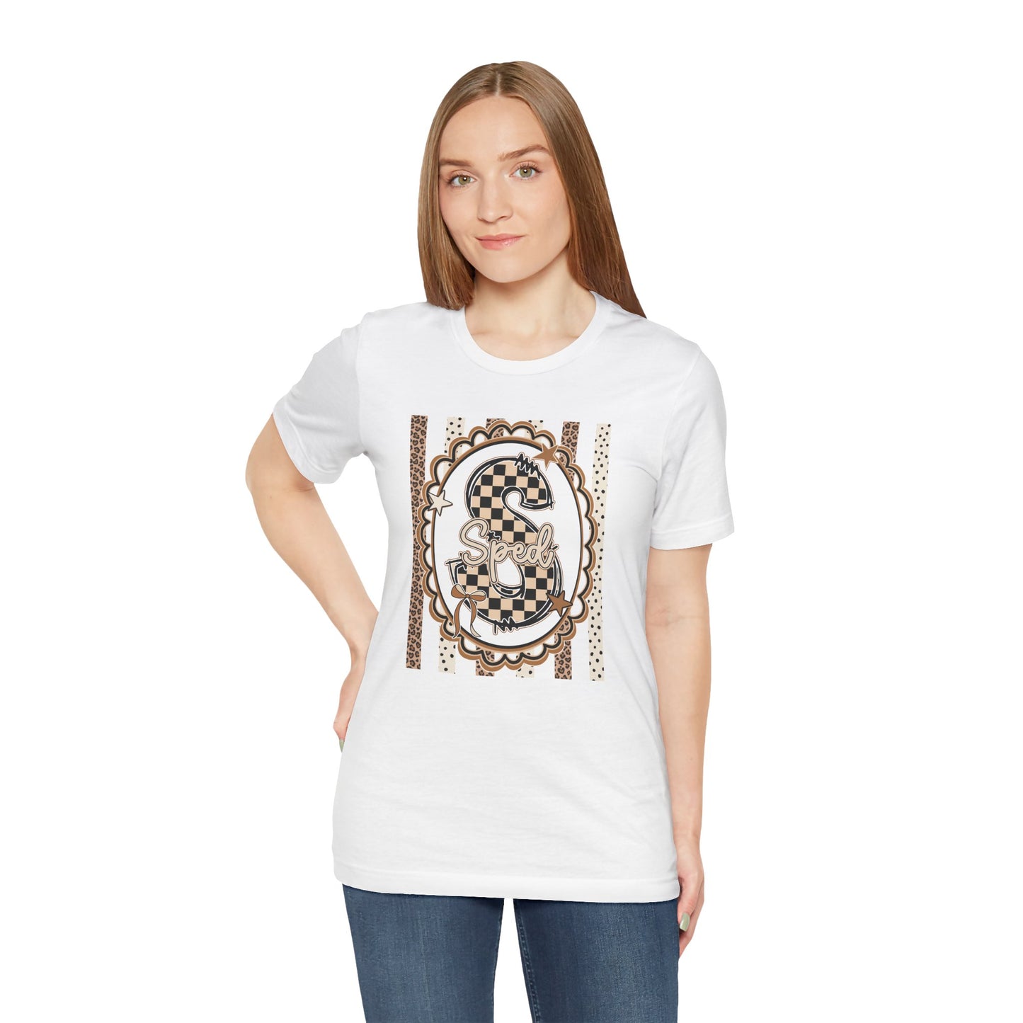 Sped S Monogram Tee — Checkerboard Leopard Graphic T-Shirt