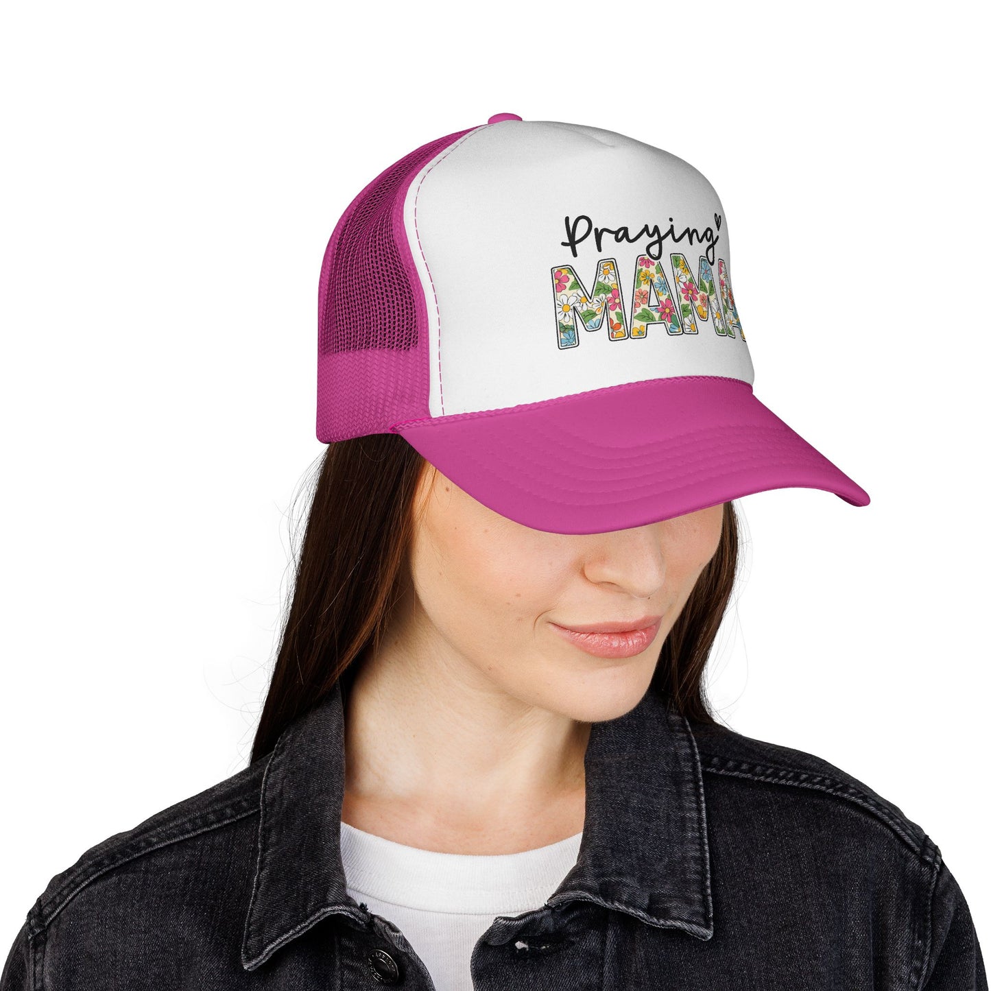 Praying Mama Trucker Hat — Floral ‘Praying Mama’ Mesh Cap for Moms