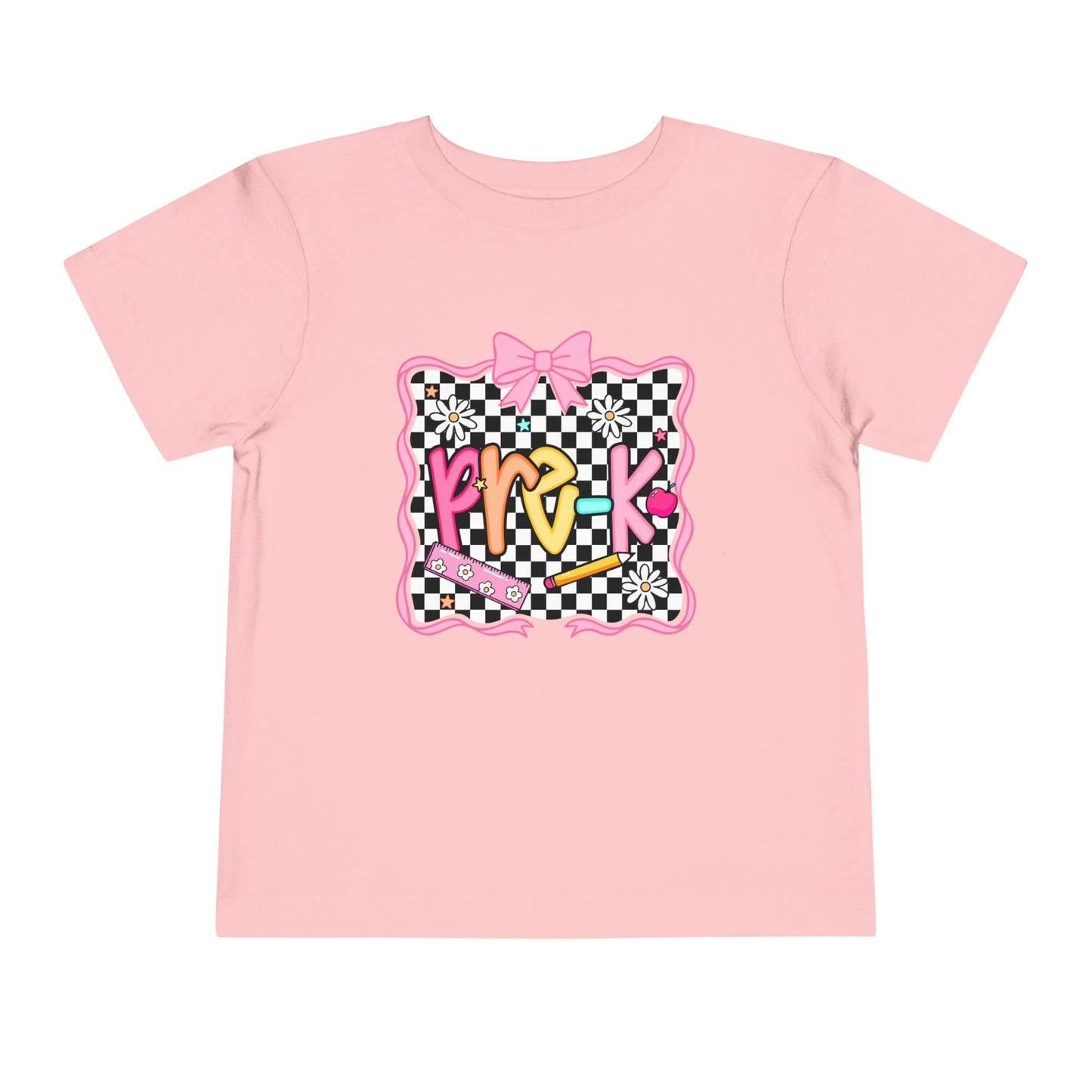 Toddler Tee — Colorful 'Pink' Checkerboard Graphic with Bow
