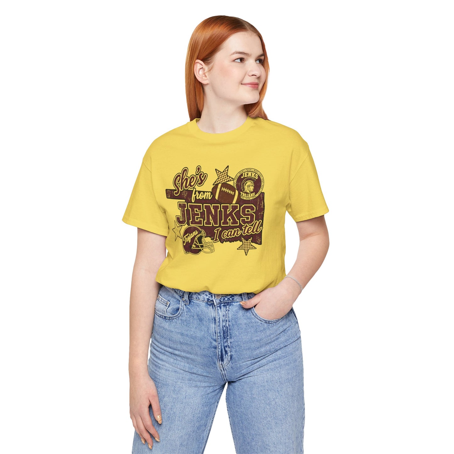 She's from Jenks Tee — Vintage High School Football Graphic T-Shirt