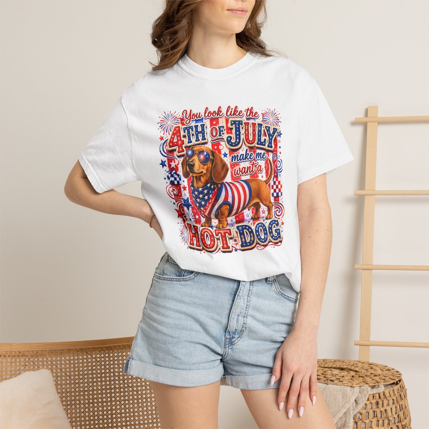 4th of July Hot Dog Dachshund T-Shirt – Patriotic Funny BBQ Tee