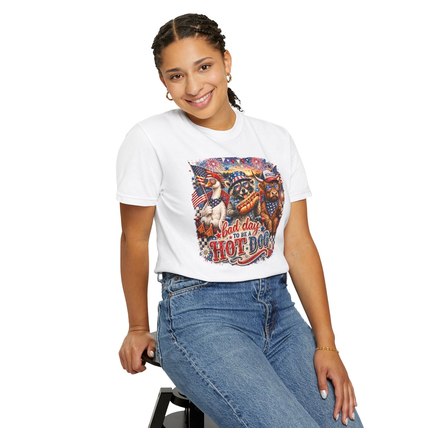 Patriotic 'Born to Be a Hot Dog' Graphic T-Shirt