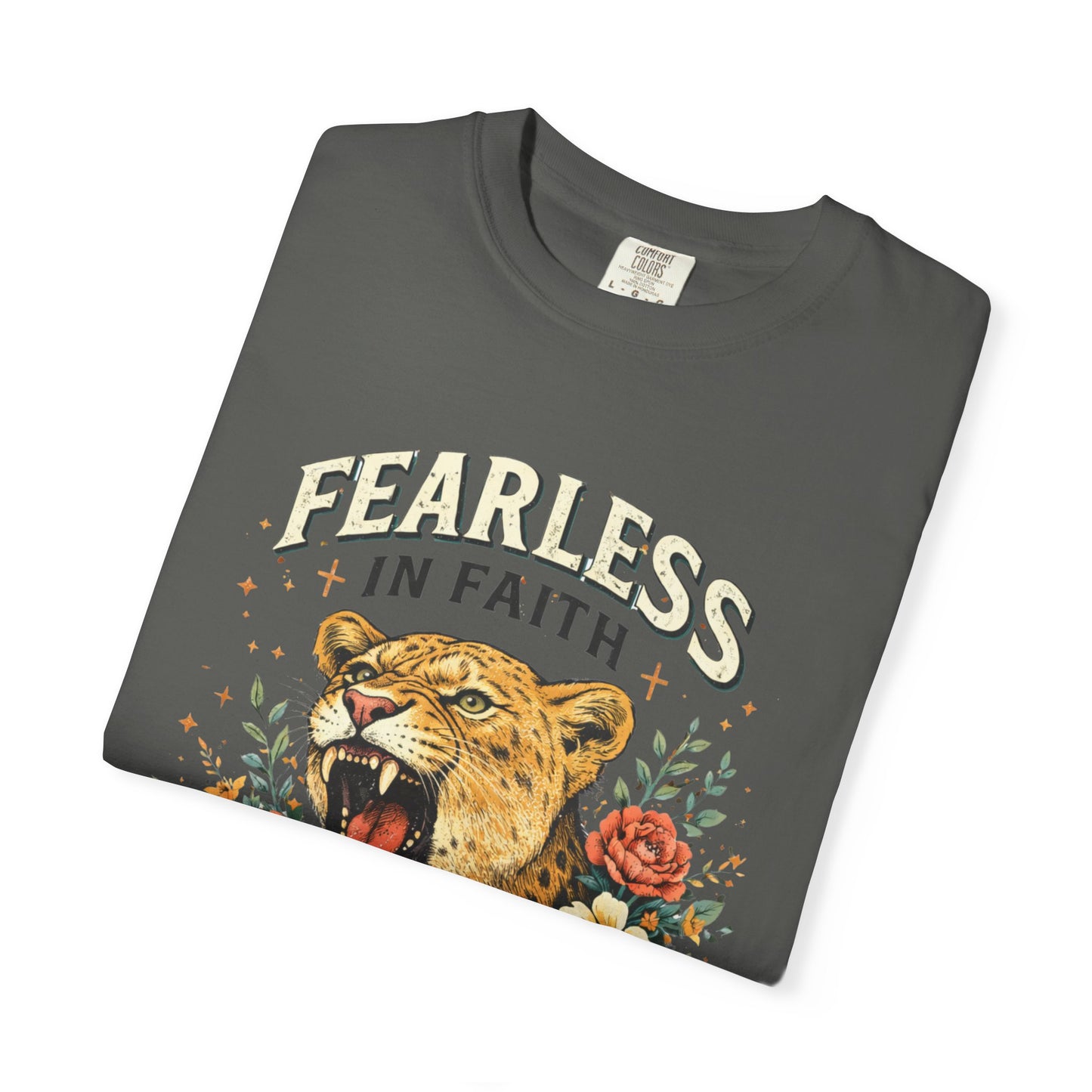 Fearless in Faith Lion T-Shirt — Floral Vintage Christian Graphic Tee