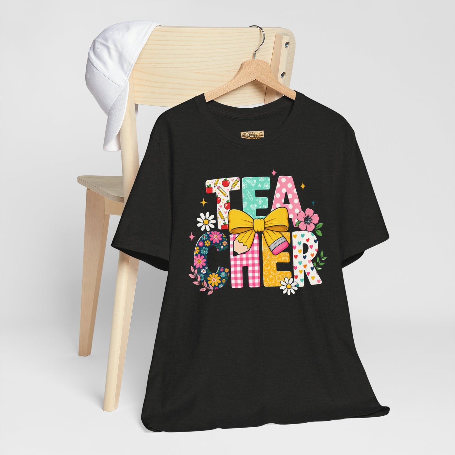 Teacher Floral Bow T-Shirt — Cute 'Teach er' Colorful School Shirt for Teachers