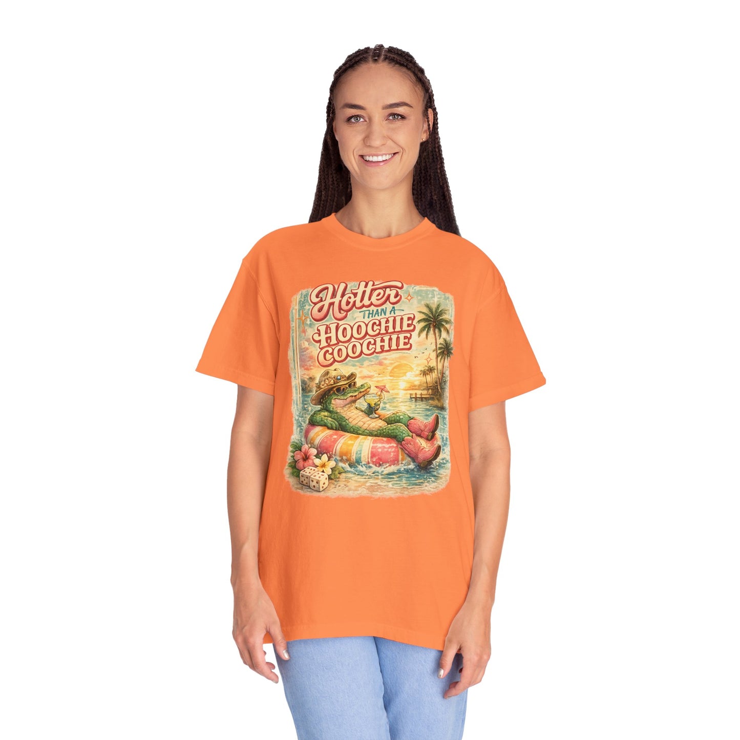 "Hotter Than a Hoochie Coochie" Retro Alligator Beach Graphic