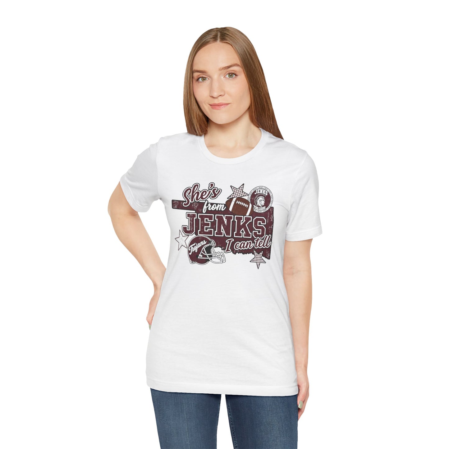 She's from Jenks Tee — Vintage High School Football Graphic T-Shirt