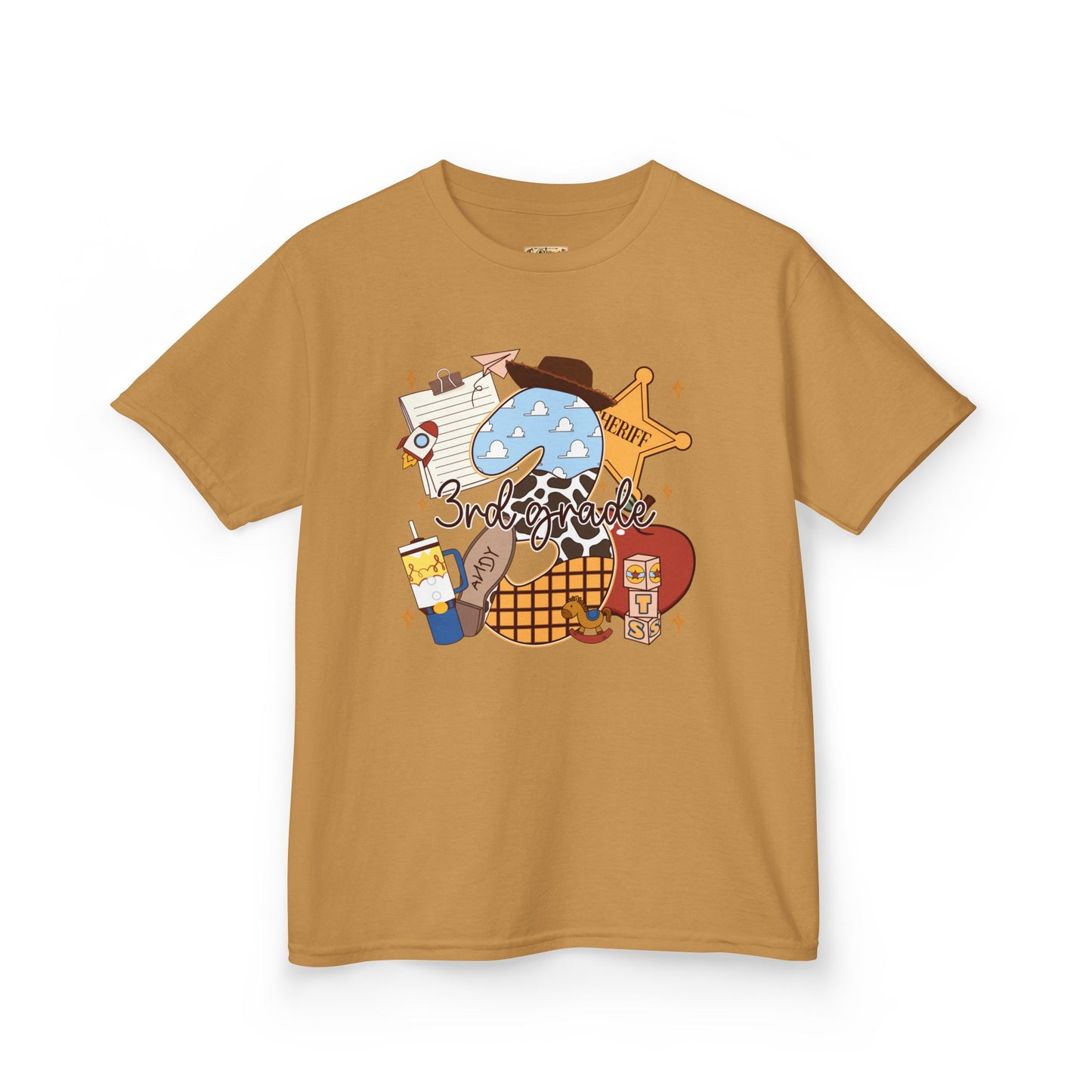 Kids Tee — 3rd Grade School Life Graphic (apple, donut, sheriff star)