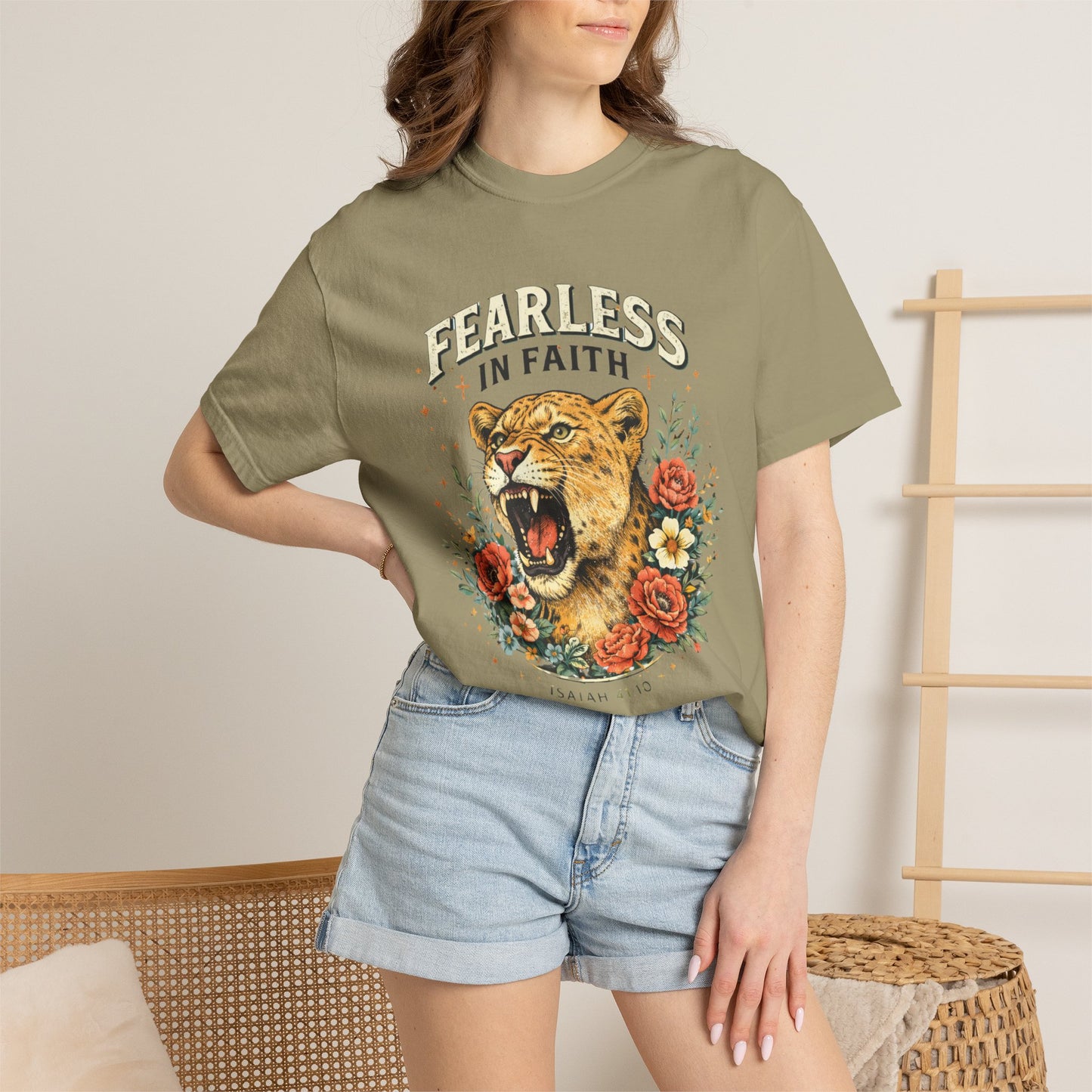 Fearless in Faith Lion T-Shirt — Floral Vintage Christian Graphic Tee