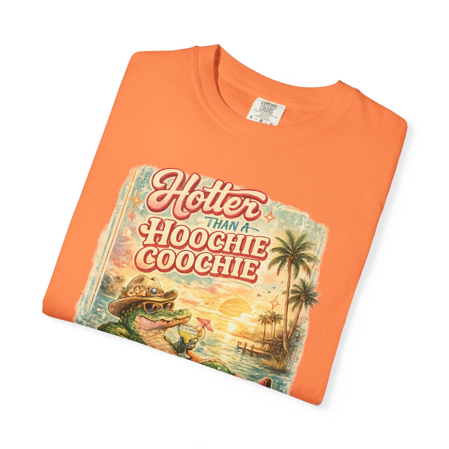 "Hotter Than a Hoochie Coochie" Retro Alligator Beach Graphic