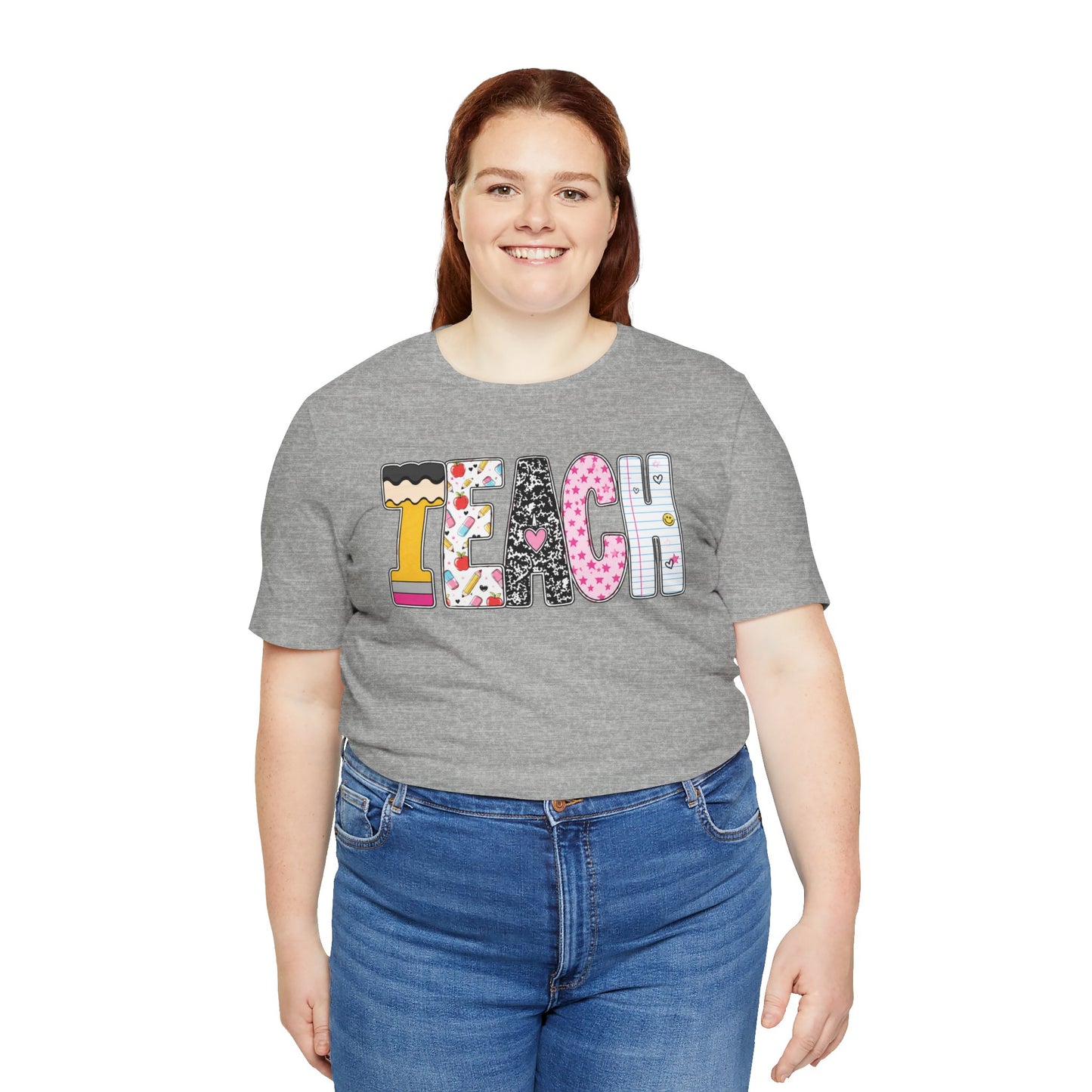 Teach Colorblock Graphic Tee – Cute Patterned Teacher T-Shirt