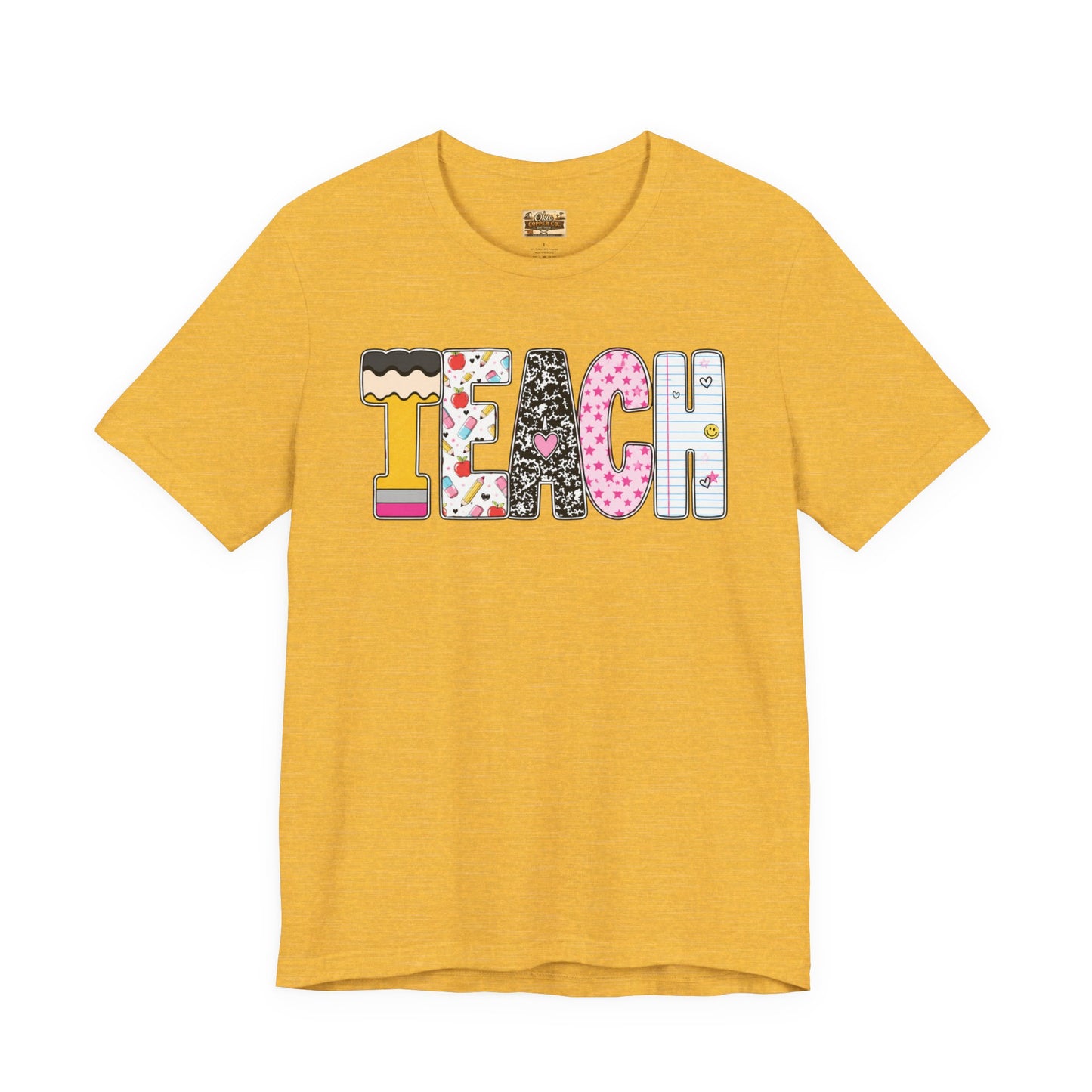 Teach Colorblock Graphic Tee – Cute Patterned Teacher T-Shirt