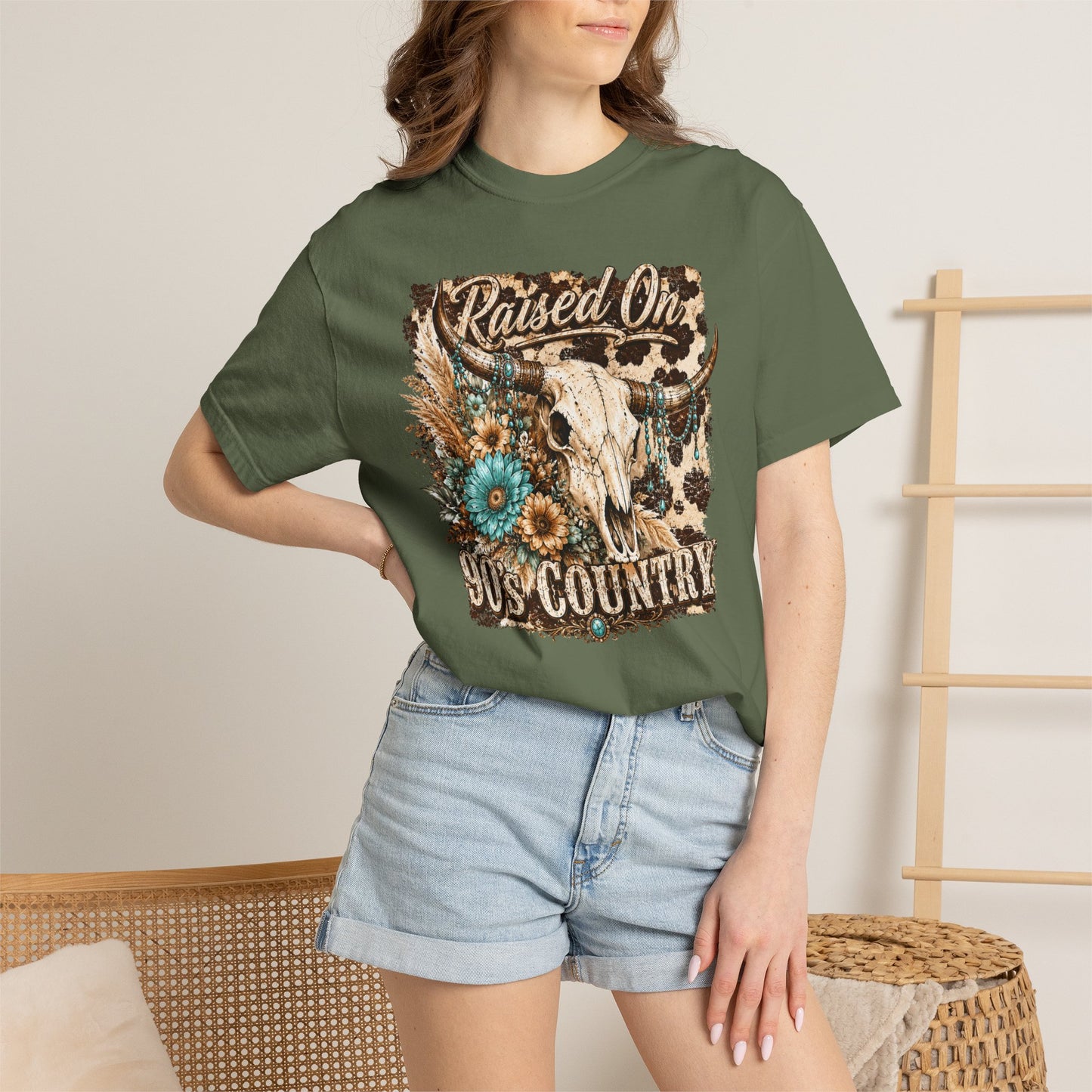 Raised On 90s Country T-Shirt — Vintage Cow Skull Western Tee
