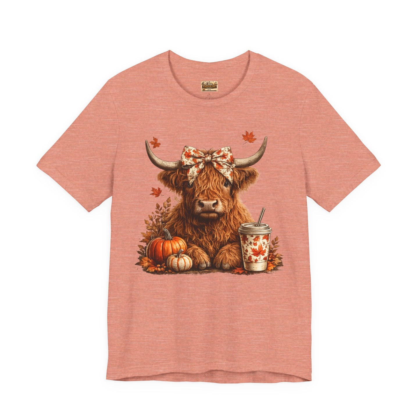 Autumn Highland Cow Tee — Fall Pumpkin Latte Graphic T-Shirt