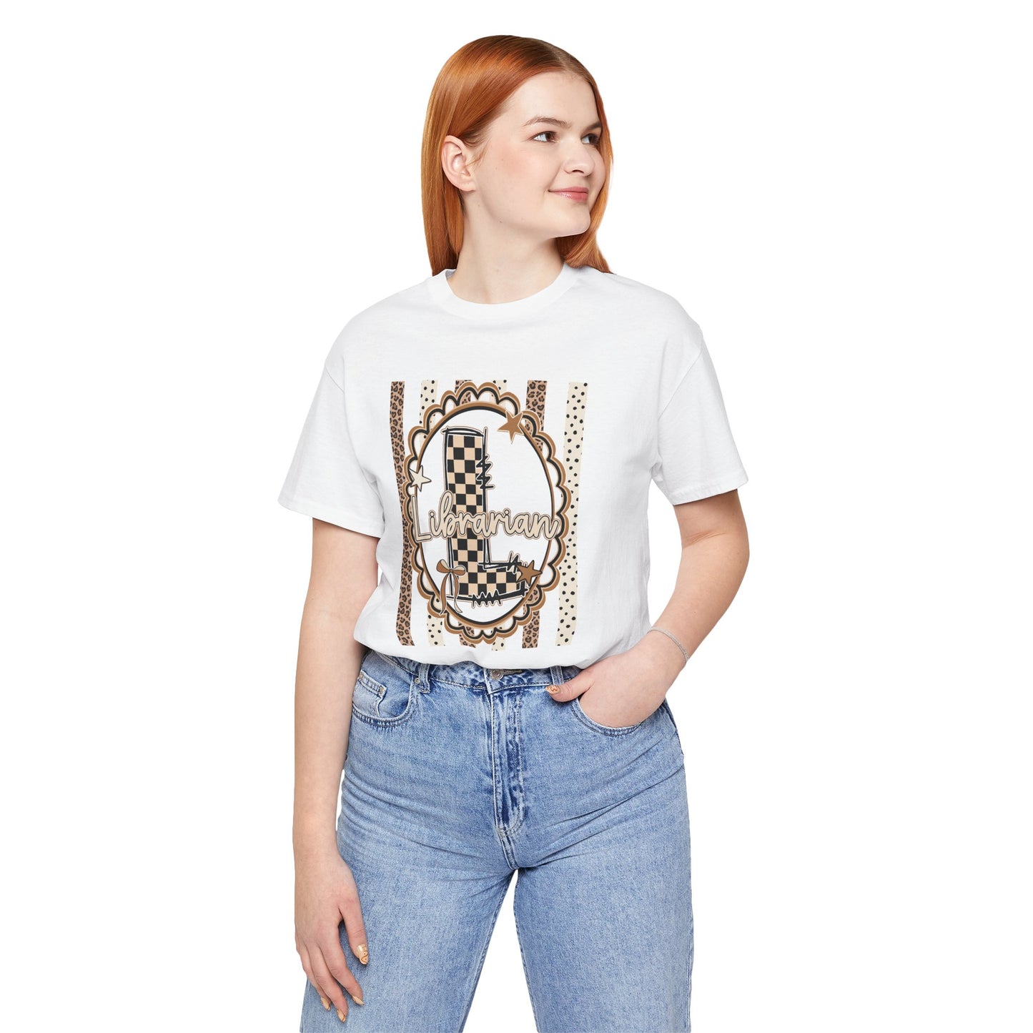 Librarian Checkerboard Letter L Tee — Vintage Booklover Graphic T-Shirt