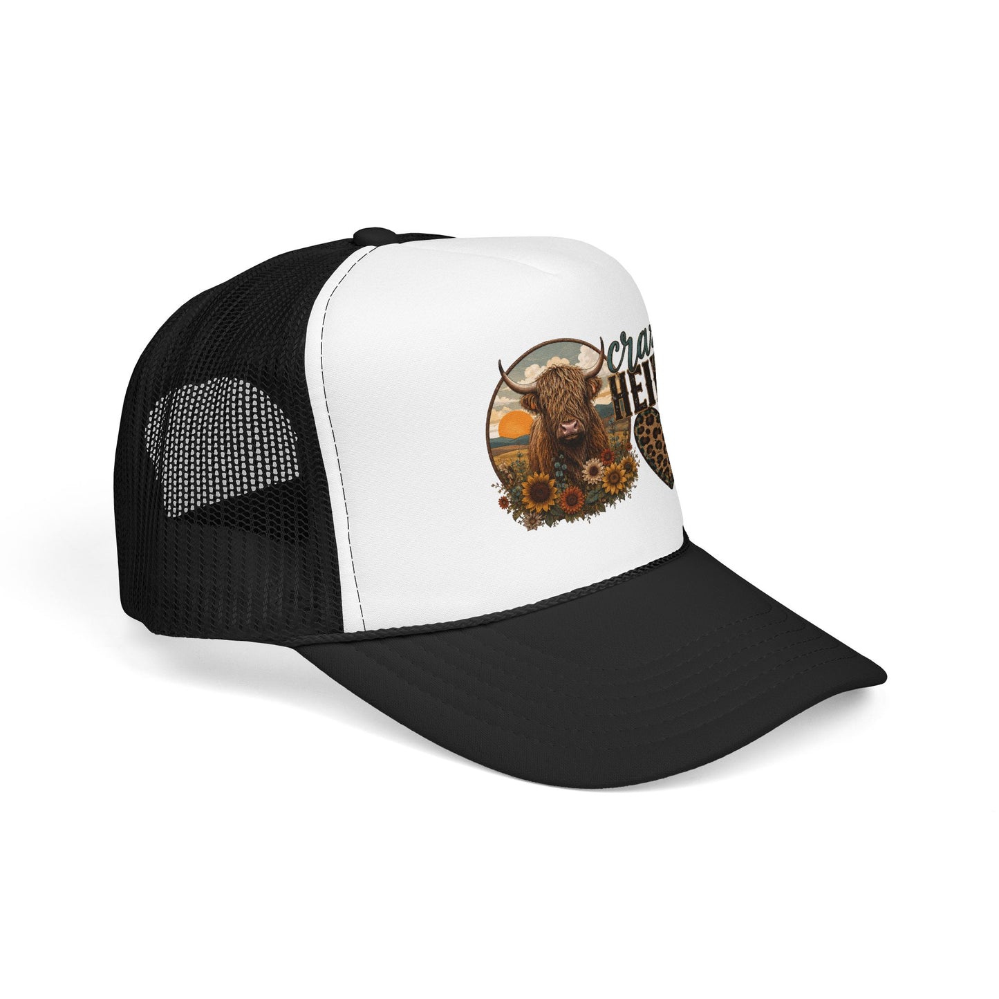 Crazy Heifer Trucker Hat — Sunflower Highland Cow Farm Cap