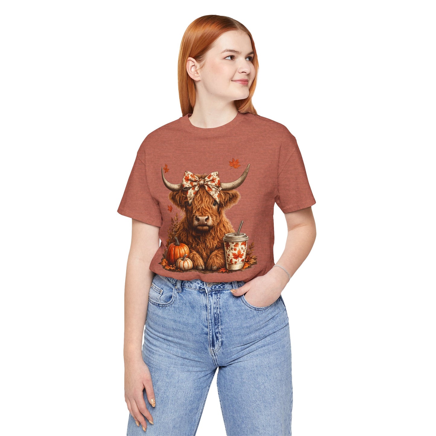 Autumn Highland Cow Tee — Fall Pumpkin Latte Graphic T-Shirt