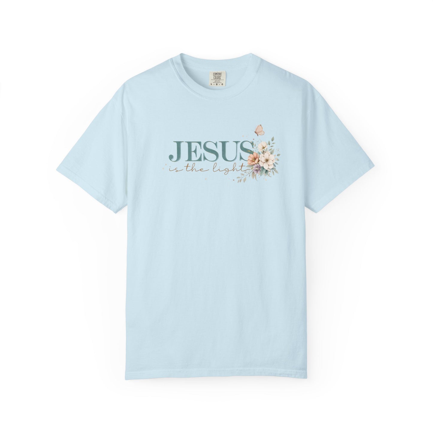Jesus Is the Light T-Shirt — Floral Cross Christian Tee (Walking in Faith)