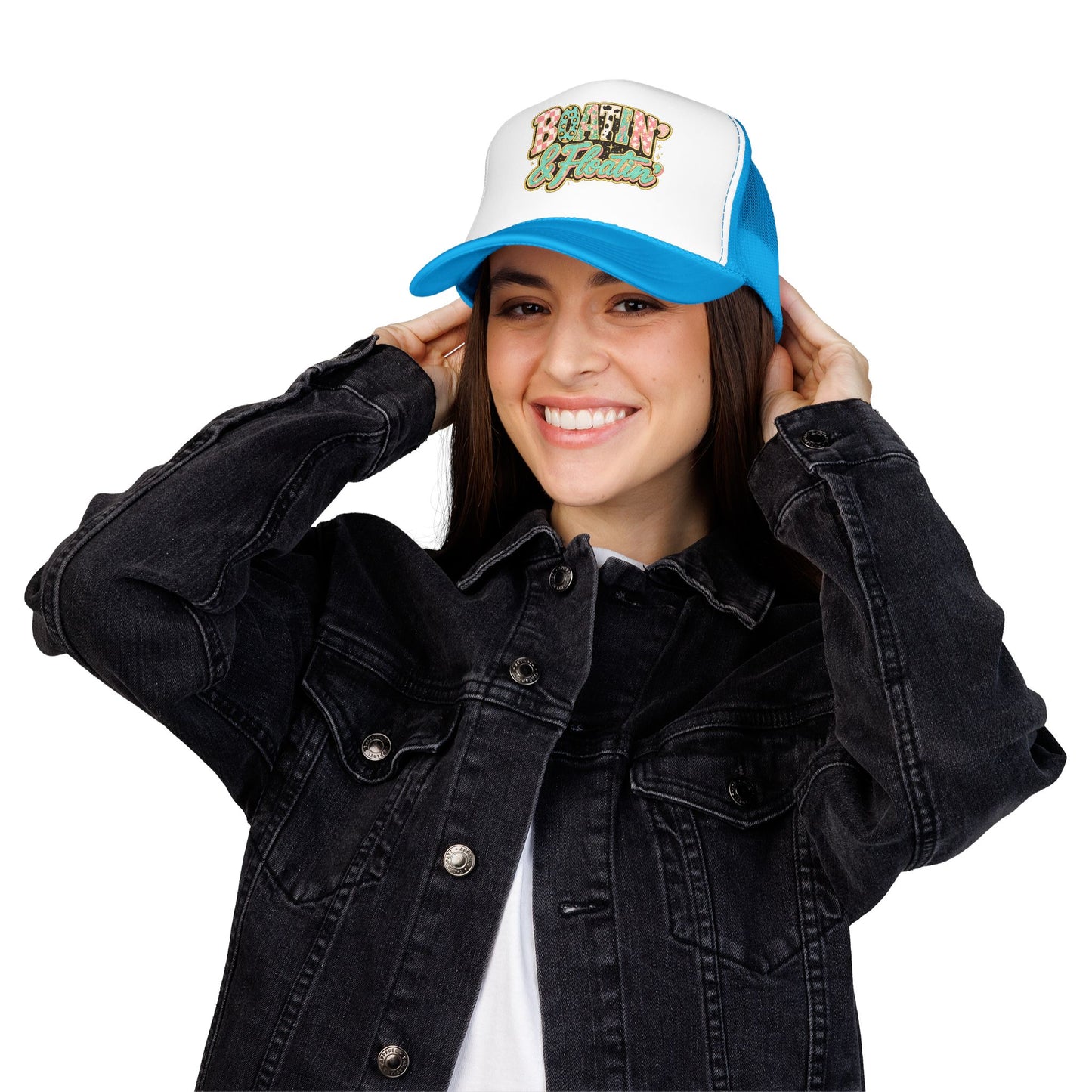 Boatin' & Floatin' Trucker Hat — Retro Floral Pool/Beach Foam Cap