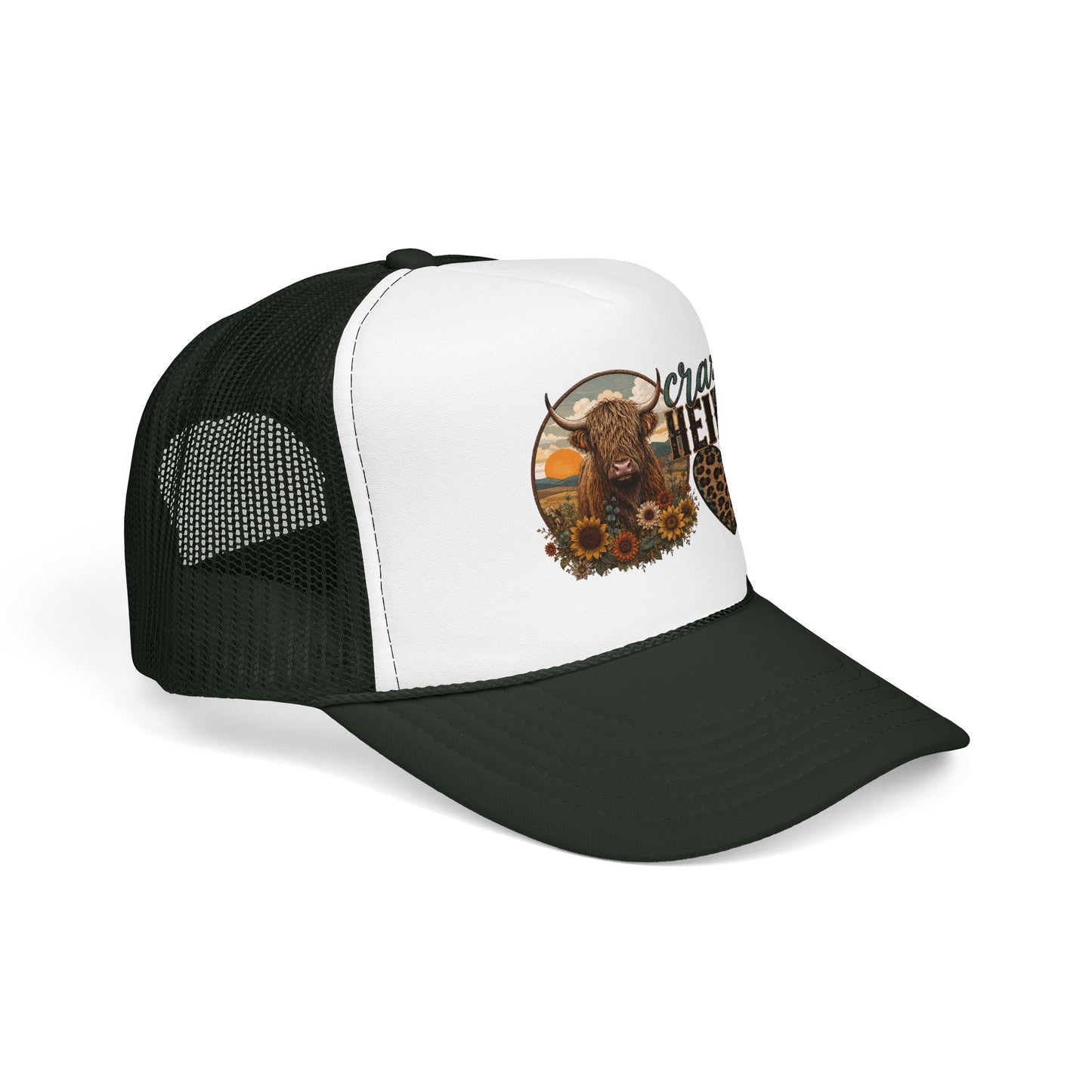 Crazy Heifer Trucker Hat — Sunflower Highland Cow Farm Cap