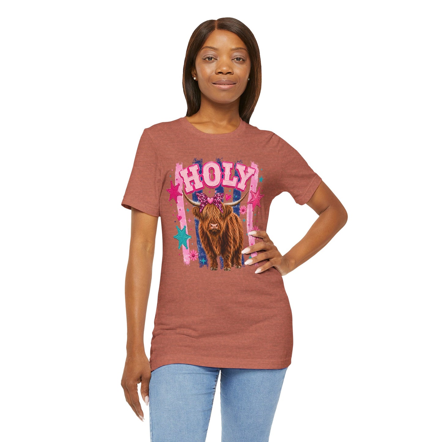Holy Cow Highland Cow Graphic Tee — Cute Pastel Ranch Shirt