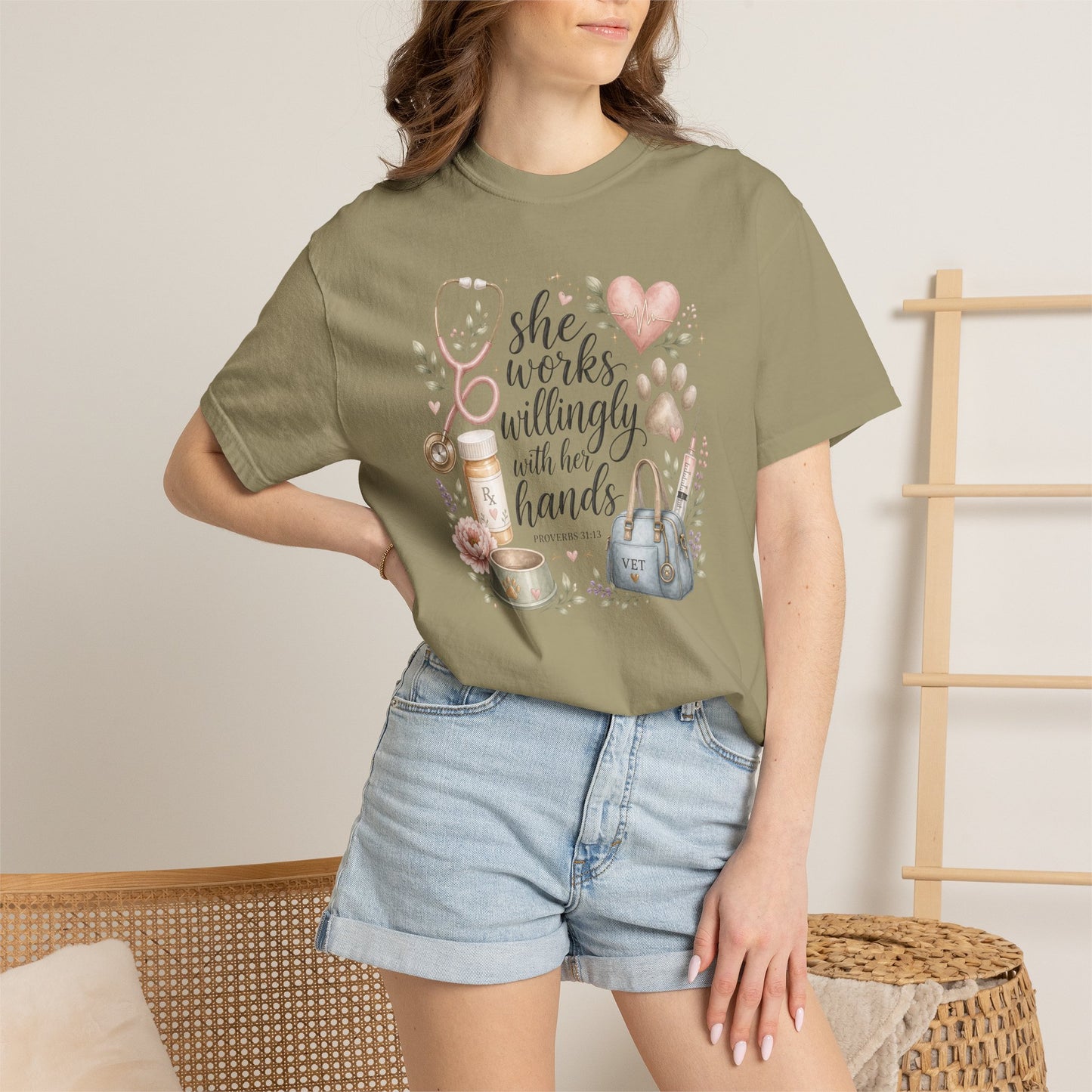 "She Works Willingly With Her Hands" Vet & Vet Tech Graphic Tee