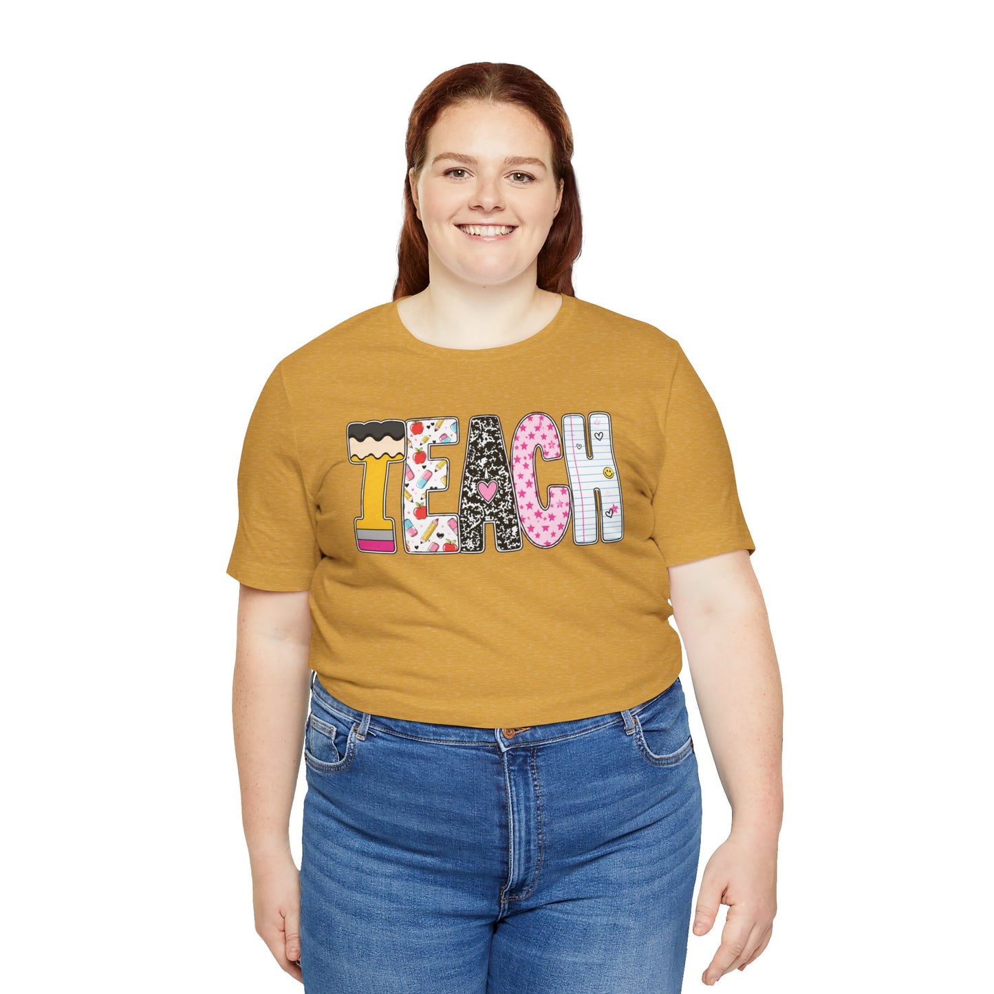 Teach Colorblock Graphic Tee – Cute Patterned Teacher T-Shirt
