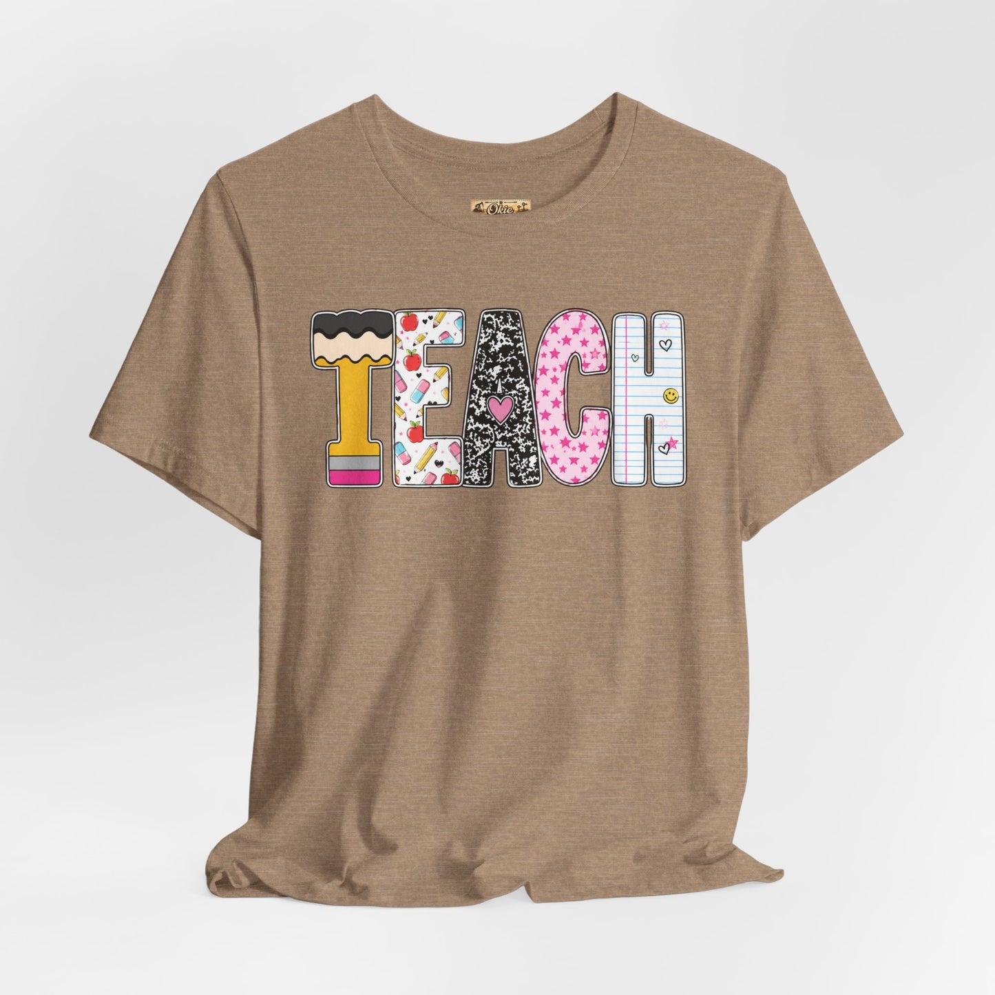 Teach Colorblock Graphic Tee – Cute Patterned Teacher T-Shirt