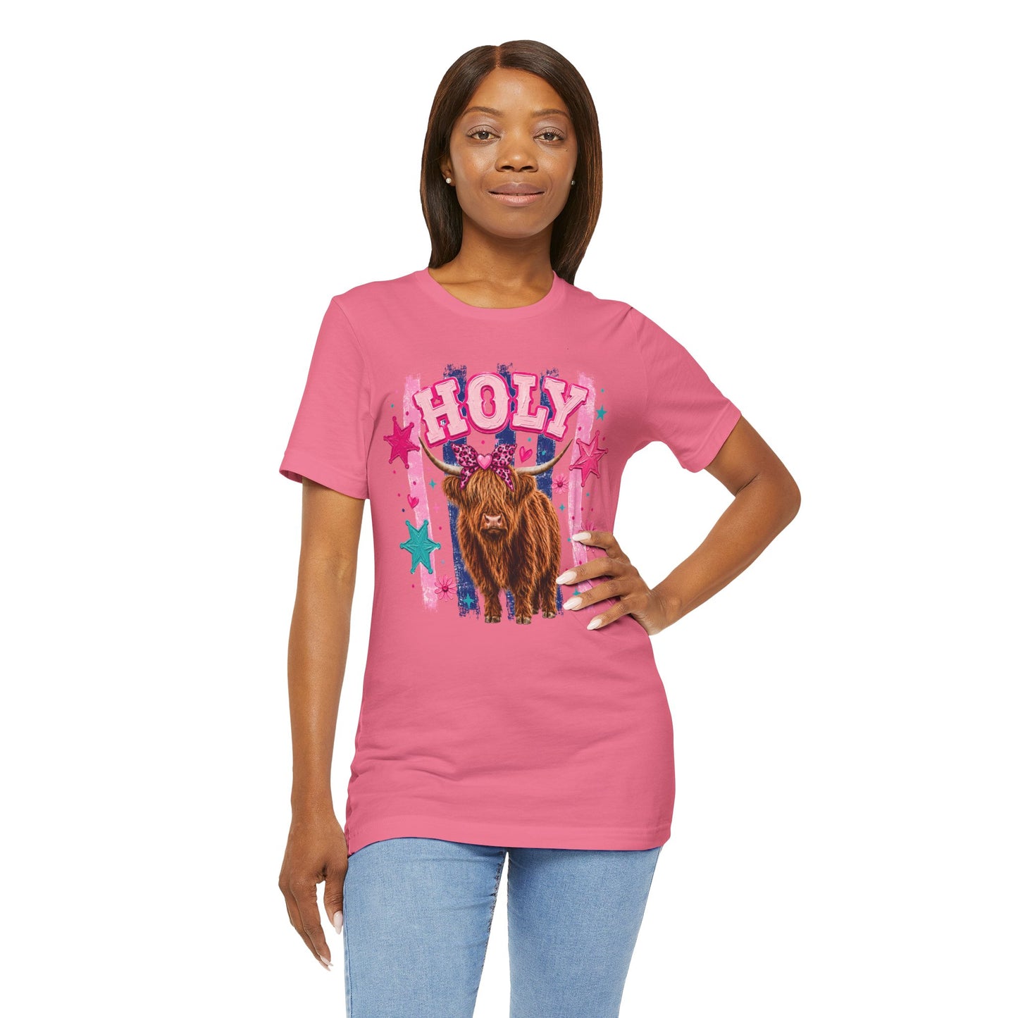 Holy Cow Highland Cow Graphic Tee — Cute Pastel Ranch Shirt