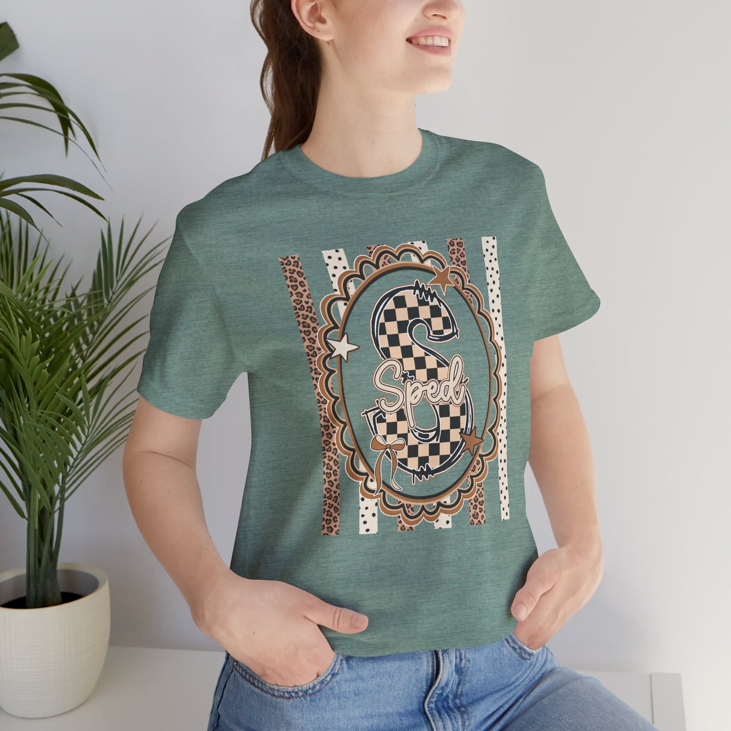Sped S Monogram Tee — Checkerboard Leopard Graphic T-Shirt